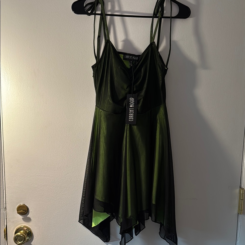 Current Mood Black and Green Asymmetrical Dress